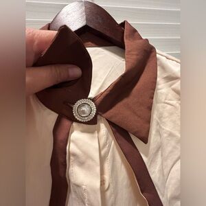 Cream and Brown Button-Up Shirt